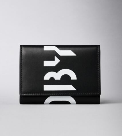 Flap wallet in Black printed Leather